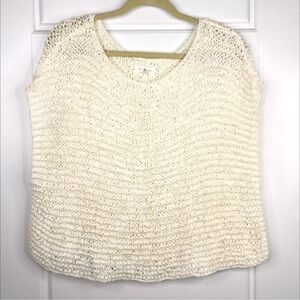 LOU & GREY Boho Boxy Crop Poncho Fit Sweater Top NEW Size M Cream